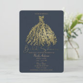 Invitation Robe botanique Gold & Rustic Blue pour la douche d (Debout devant)