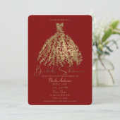 Invitation Robe botanique rouge rustique et or pour la fête d (Debout devant)