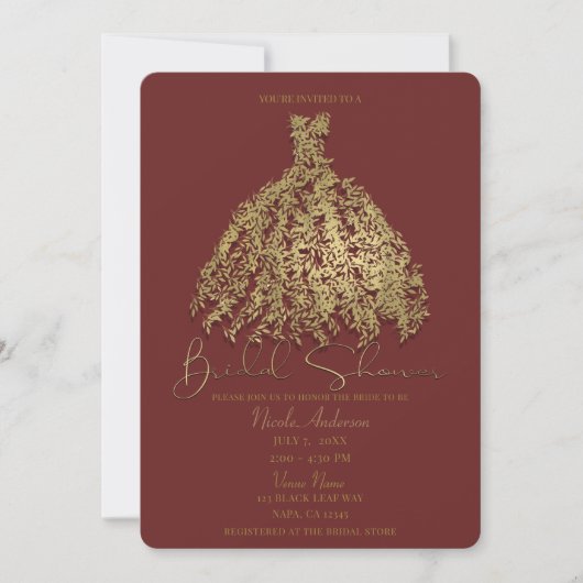 Invitation Robe botanique rustique couleur or cannelle pour d (Devant)