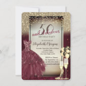 Invitation Robe Bourgogne, Ballons, Gold 50e Anniversaire (Devant)