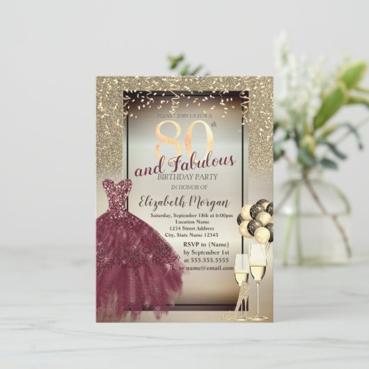 Invitation Robe Bourgogne, Ballons, Parties scintillant 80e a (Debout devant)