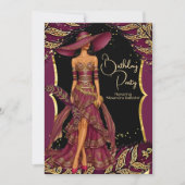 Invitation Robe Bourgogne Exotique Or Plumes fête d'anniversa (Devant)