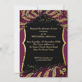 Invitation Robe Bourgogne Exotique Or Plumes fête d'anniversa (Dos)