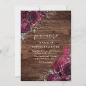 Invitation Robe Bourgogne & Floral Rose Rustic Quinceanera (Devant)