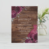 Invitation Robe Bourgogne & Floral Rose Rustic Quinceanera (Debout devant)
