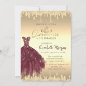 Invitation Robe Bourgogne, Parties scintillant Gold Quinceañe (Devant)