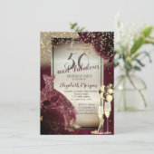 Invitation Robe Bourgogne, Roses, Ballons, Or 50e anniversair (Debout devant)