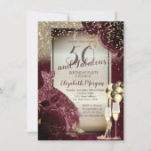 Invitation Robe Bourgogne, Roses, Ballons, Or 50e anniversair (Devant)