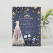 Invitation Robe, Branches, Diamants Marine Bleu Quinceañera (Debout devant)