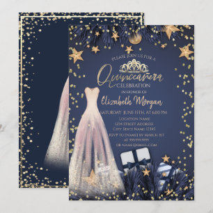 Invitation Robe, Branches, Diamants Robe de Quinceañera bleu