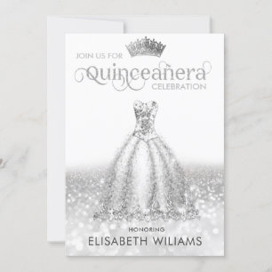 Invitation Robe brillante en argent cool tiara Quinceañera