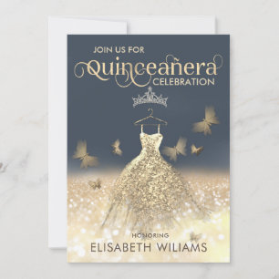 Invitation Robe brillante parties scintillant or ombre tiara