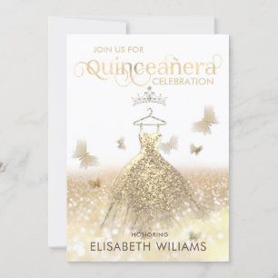 Invitation Robe brillante parties scintillant or ombre tiara