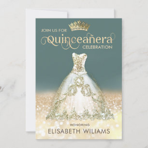 Invitation Robe brillante parties scintillant or ombre tiara