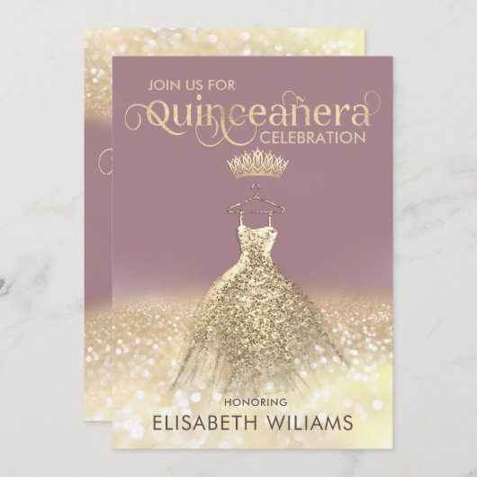 Invitation Robe brillante parties scintillant or ombre tiara  (Devant / Derrière)