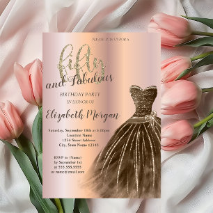 Invitation Robe Brown, Rose Gold 50e fête d'anniversaire