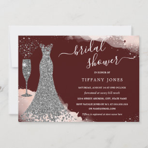 Invitation Robe Burgundy Sparkle Argent Mariage