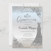 Invitation Robe Chic Argent Tiara Stars Quinceañera (Devant)