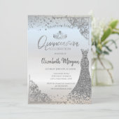 Invitation Robe Chic Argent Tiara Stars Quinceañera (Debout devant)