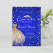 Invitation Robe Chic en or Tiara, Quinceañera Bleu (Debout devant)