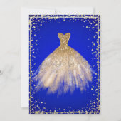 Invitation Robe Chic en or Tiara, Quinceañera Bleu (Dos)