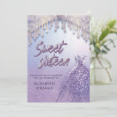 Invitation Robe chic fille goutte lilas violet glittery (Debout devant)