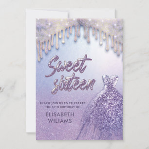 Invitation Robe chic fille goutte lilas violet glittery