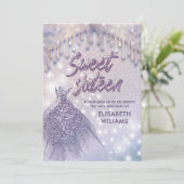 Invitation Robe chic fille goutte lilas violet glittery invit (Debout devant)