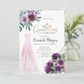 Invitation Robe Chic, Fleurs Violettes Quinceañera (Debout devant)