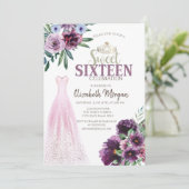 Invitation Robe Chic,Fleurs Violettes Sweet 16 (Debout devant)