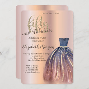 Invitation Robe chic, Gold Rose 50e fête d'anniversaire