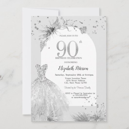 Invitation Robe chic gris hiver 90e anniversaire (Devant)
