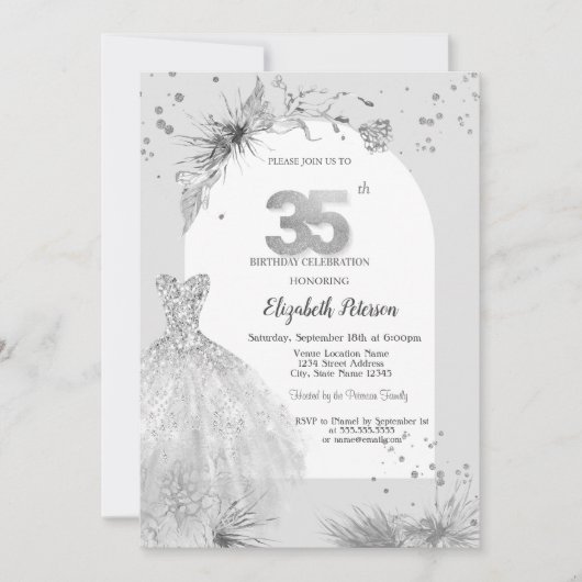 Invitation Robe Chic Hiver Gris 35e Anniversaire (Devant)