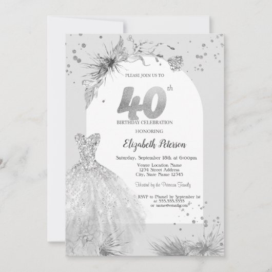 Invitation Robe chic Hiver gris 40e anniversaire (Devant)
