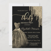 Invitation Robe Chic, Parties scintillant d'or 30e anniversai (Devant)