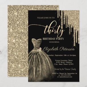Invitation Robe Chic, Parties scintillant d'or 30e anniversai