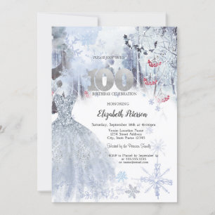 Invitation Robe Chic Paysage d'Hiver 100e Anniversaire
