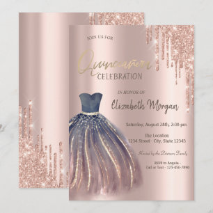 Invitation Robe chic Quinceañera pailletée rose gold à goutte