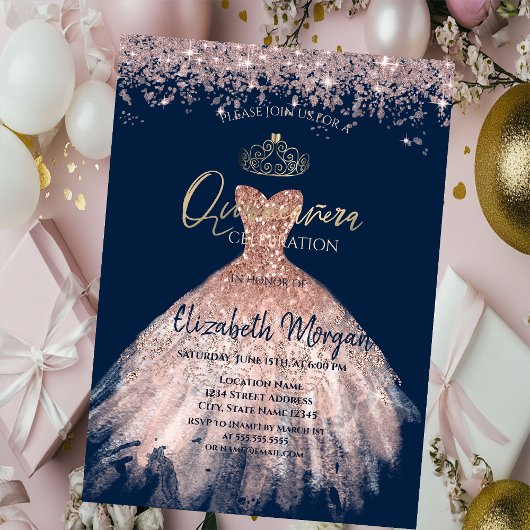 Invitation Robe Chic Tiara, Diamonds Blue Quinceañera