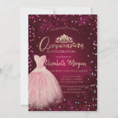 Invitation Robe Chic Tiara, Diamonds Bourgogne Quinceañera (Devant)