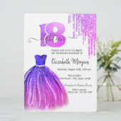 Invitation  Robe chic violet gouttes Argent 18e anniversaire  (Debout devant)