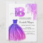 Invitation  Robe chic violet gouttes Argent 18e anniversaire  (Devant)