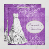 Invitation Robe chique Quinceanera pourpre chic minable (Devant / Derrière)