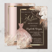 Invitation Robe,Confettis Boho Fleurs Marron 50e Anniversaire (Devant / Derrière)