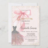 Invitation Robe Confettis,Ruban Rose Rayé (Devant)
