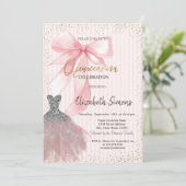 Invitation Robe Confettis,Ruban Rose Rayé (Debout devant)