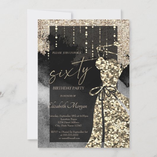Invitation Robe cool de Séquins d'or 60e anniversaire (Devant)
