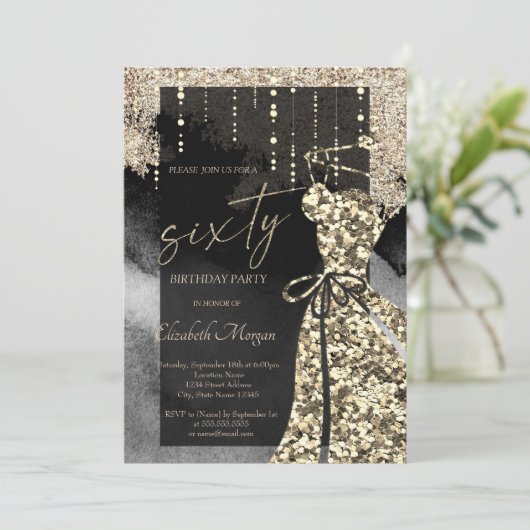 Invitation Robe cool de Séquins d'or 60e anniversaire (Debout devant)
