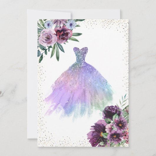 Invitation Robe cool, Fleurs de violet Confetti (Dos)