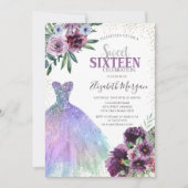 Invitation Robe Cool, Fleurs Violettes Confettis (Devant)
